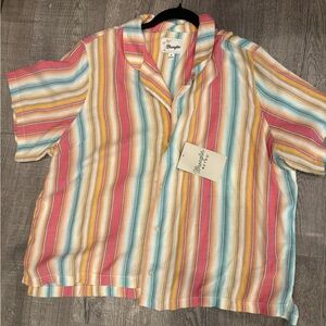 Wrangler Striped Button-Up in Coral, Teal & Mustard